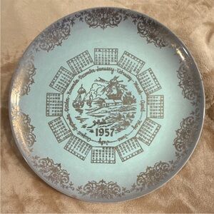 Taylor Smith Taylor 1957 Calendar Ceramic Collector Plate Blue Windmill Boats